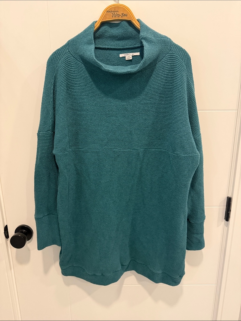 O’Neill Teal Ribbed Cowl Neck Sweater size large